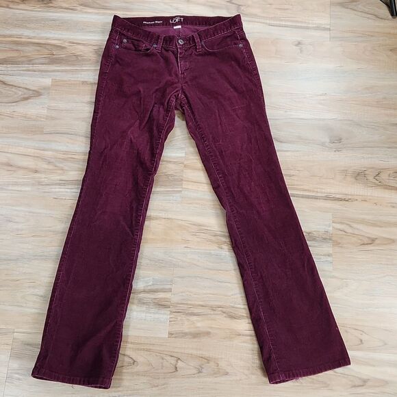☔️🐞Loft Burgundy Corduroy Modern Bootcut Jeans Size 6 - Picture 3 of 12